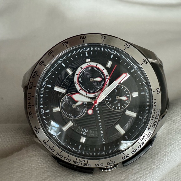 Armani Exchange Chronograph Black Dial Black Silicone Rubber Mens Watch AX1400 - Picture 2 of 6